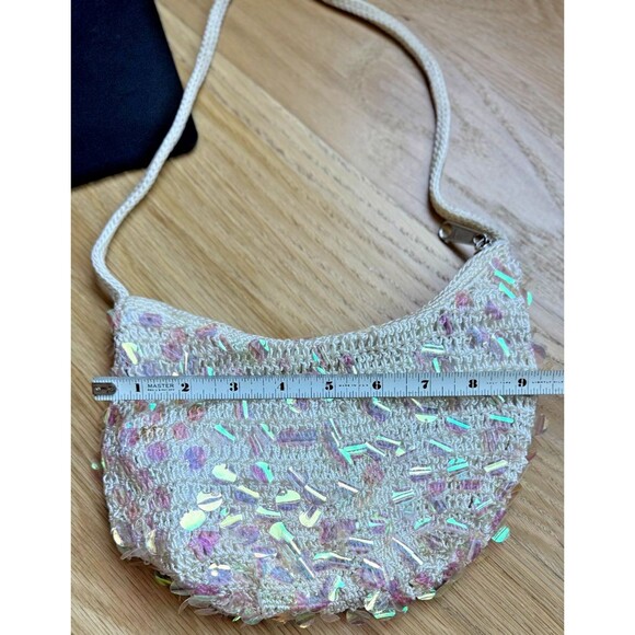 The Sak Shoulder Bag Womens Small White Crochet Sequin Hobo Purse Iridescent - Picture 4 of 6